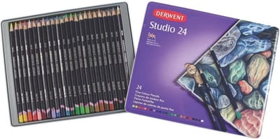 Studio Potloden - Kleurpotloden Set - Gedetailleerd Tekenen - Lichtgewicht Metalen Doos - 24 Stuks - Assorti