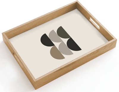 Dienblad hout 40x30 cm - Schootdienblad - Halve cirkels - Aardetinten - Grafisch - Borrelplank rechthoek - Plateau dienbladen