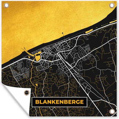 Tuin poster Stadskaart - Gold - Blankenberge - Plattegrond - Kaart - 200x200 cm - Tuindoek