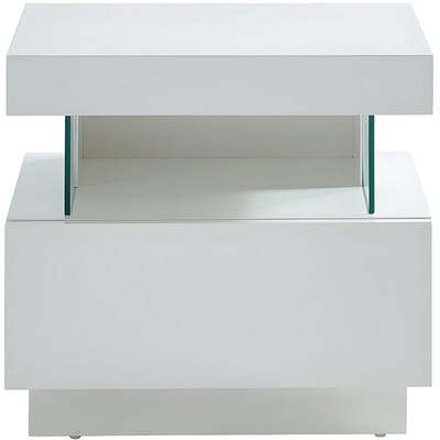 Vente-unique Nachtkastje FABIO - Wit gelakt MDF - Leds - 1 lade en 1 nis