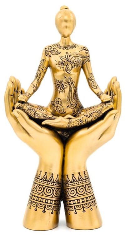 Deco Yoga meditatie handen staand goudkleurig – 11.9 cm x 6 cm x 22.6 cm
