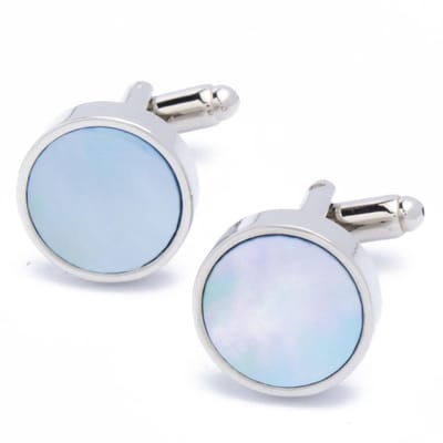 Manchetknopen - Rond Zilver met Blauw Parelmoer