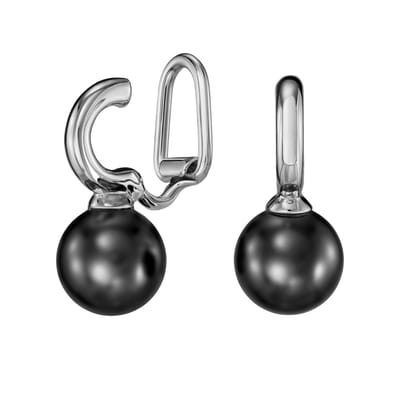 Traveller Clip Oorbellen - Oorclips Dames - Hangers - Zilver - Parel - Ø 10 mm - Zwart - Geplatineerd - 20x10 mm - Oorhangers - 114302