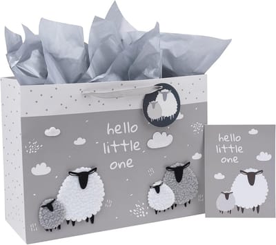 Extra Grote Cadeautas met Cadeaukaart en Zijdepapier - Grijs Schaap