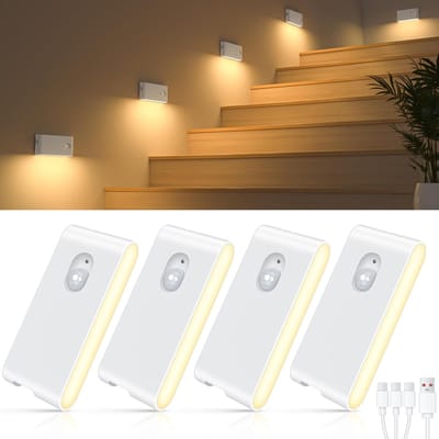 Bewegingssensor Nachtlampje met Soft LED Licht - Draadloos en Oplaadbaar - Voor Trap, Gang, Kinderkamer en Badkamer - 4 Stuks