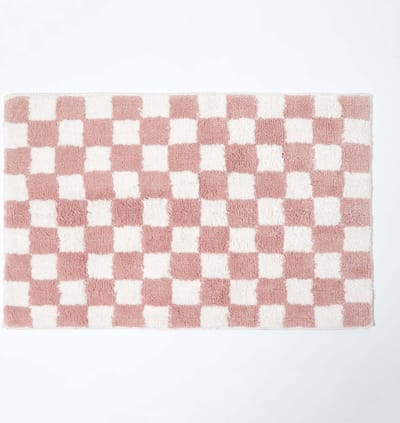 Homescapes antislip badmat roze en wit met dambordpatroon, 50 x 80 cm