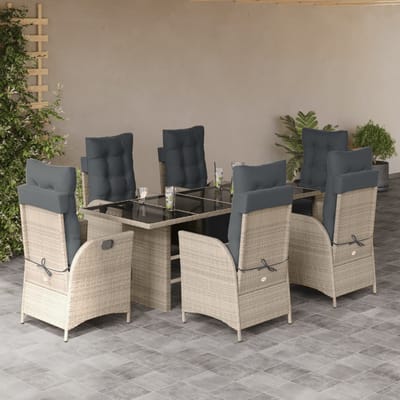 vidaXL - 7-delige - Tuinset - met - kussens - poly - rattan - grijs