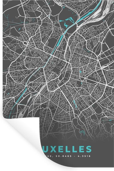 Muurstickers - Sticker Folie - Kaart – Plattegrond – Stadskaart – Bruxelles – België - Grijs - 20x30 cm - Plakfolie - Muurstickers Kinderkamer - Zelfklevend Behang - Zelfklevend behangpapier - Stickerfolie
