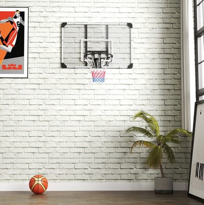 MEUNIQ basketbalbord met basketbalring en net voor wandmontage 113 x 61 x 73 cm van staal voor binnen en buiten, garage of kamer, zwart