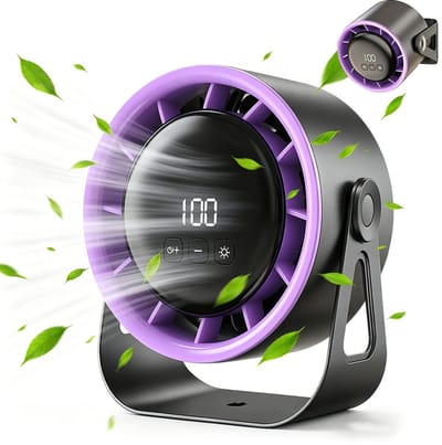 Draadloze Tafelventilator - Mini Ventilator met 4000mAh Accu - 100 Snelheden - 360° Kantelbaar - USB-C Oplaadbaar - Stille Ventilator met Sfeerverlichting voor Bureau en Thuis