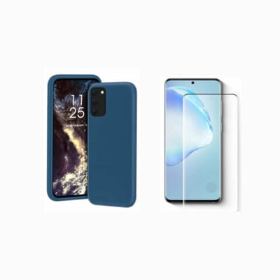 ShieldCase bundel Siliconen telefoonhoesje + Screenprotector - Geschikt voor Samsung Galaxy S20 - Blauw hoesje - Stijlvol en Flexibel design - Valbescherming - Hoogwaardig materiaal - Glasplaatje - Gehard glas - Bescherming tegen krassen