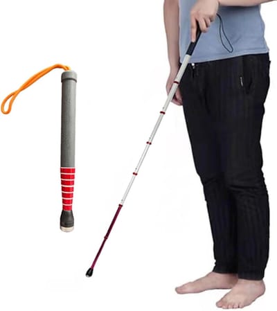Blinde Wandelstok - Telescopische Stok - Verbeterde Mobiliteit - Reflecterende Eigenschappen - 119.5 cm - Wit Rood Zwart