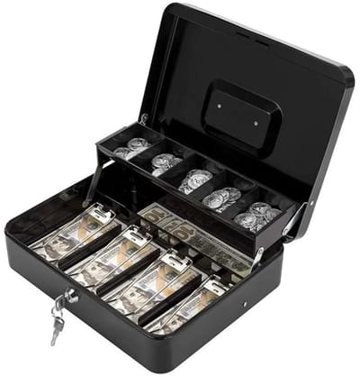 Seth Select Geldkist met Slot en Sleutel – Afsluitbare Geldcassette met Muntlade voor Munten, Briefgeld en Kasgeld - Zwart