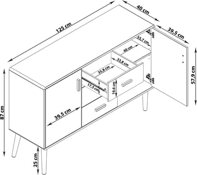 Pavona-Dressoir - 2-deurs 3-laden - Wit Houtlook
