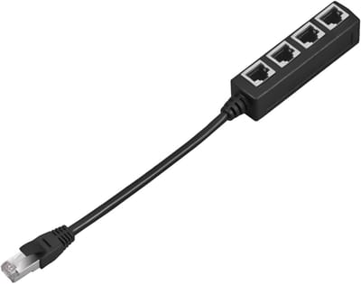 Ethernet Splitter - Netwerk Hub - Internet Delen - Passieve 1 tot 4 Poort - 20 cm - Zwart