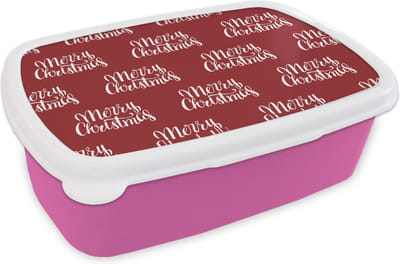 Broodtrommel Roze - Lunchbox - Brooddoos - Quotes - Christmas - Patronen - Rood - Wit - 18x12x6 cm - Kinderen - Meisje