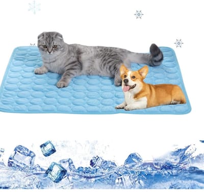 Daity 1-pack - Koelmat voor huisdieren - wasbare - draagbare koelmat voor huisdieren - slaapmat voor katten en honden voor thuis en buiten - houd uw huisdier koel (blauw, 55 cm B x 70 cm L)