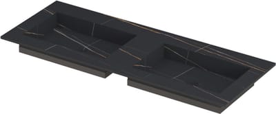 INK Post wastafel in keramische slab met envelop bodem dubbele wasbak zonder kraangat 120x45x1cm, lauren black mat