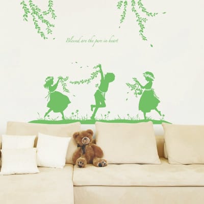 Muurstickers, decoratieve stickers, spelende kinderen in de natuur