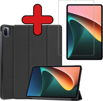 Hoesje - Geschikt voor Xiaomi Mi Pad 5 - Met Screenprotector - Hardcover Book Case - Trifold Bookcase Hoes - Hard Cover - Tablethoes - Zwart