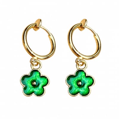 Klem oorbellen -bloem- groen- goudkleurig -Albery- geen gaatje- Charme Bijoux