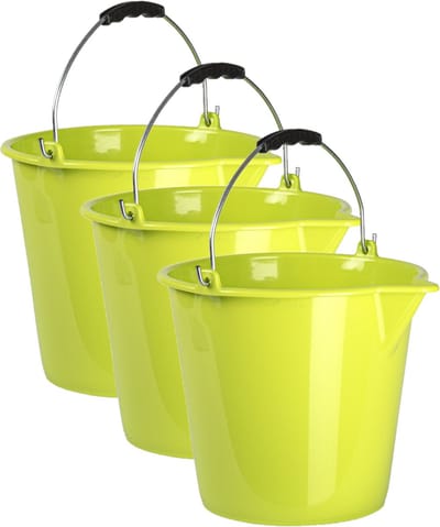 Plasticforte Huishoudemmer - 3x stuks - groen - 9 liter - emmer met schenktuit - met handvat