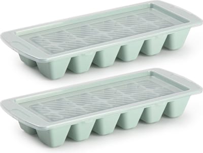 Plasticforte IJsblokjesvormen - groen - 2x stuks - met afsluitdeksel - 28 x 11 cm - ijsklontjes bakje - kunststof