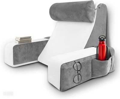 Leeskussen met armleuningen - Leeszitkussen bed - Ontspannen lezen - Ergonomisch ontwerp - 65 x 48 cm - Grijs wit