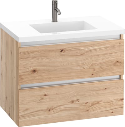 Saqu Gaia badmeubel incl. glans witte wastafel 80x52x64cm naturel eiken – aluminium greeplijst