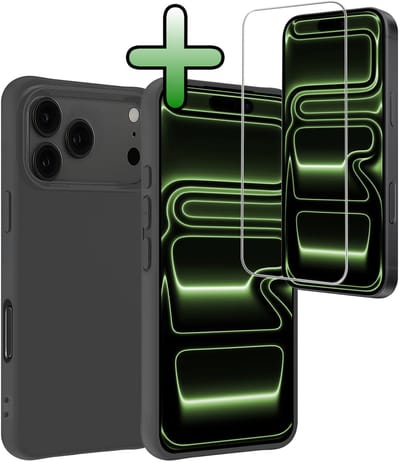 Hoesje Met Screenprotector - Geschikt voor iPhone 17 Pro / 18 Pro - Sterk & Shockproof - Back Cover - Siliconen Case - Telefoon Hoes - Zwart