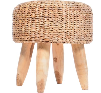 Kruk "Lotus" rond - waterhyacint en teak - ø 42 H 45 cm - 20% KORTING