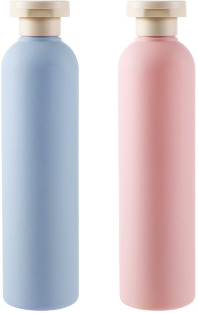 2-pack knijpflessen, 260 ml plastic navulbare reiscontainers met flip-dop - lekvrij voor shampoo, crèmes, lotion, conditioner (blauw + roze)