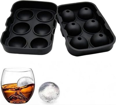 New Age Devi - 6-delige Ice Ball Maker - Siliconen Dienblad met deksel - Eenvoudig te gebruiken en te reinigen - 6 Ronde Ijsblokjesijsbal maker - Vaatwasmachinebestendig - Perfect voor Gin Whisky cocktails - Zwart