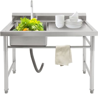 Vrijstaande Gootsteen Met Kraan 100x61x95cm Roestvrijstalen Keukenspoelbak Voor Restaurant Tuin