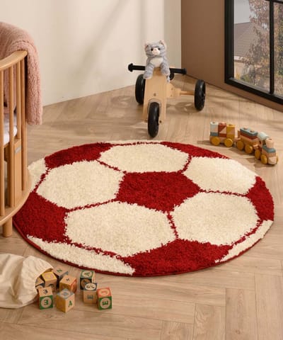 Voetbal vloerkleed rond - Sports crème/rood 100