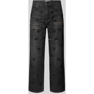 Straight fit jeans met siersteentjes
