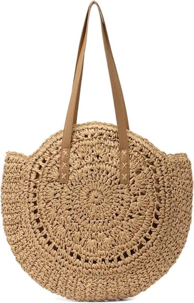 Ronde Stro Tas Vrouwen - Handgevlochten Zomer Strandtas - Tas - Handgeweven Strandtas van Stro voor Dames - Casual - Bruin