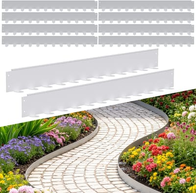 Borderranden Grasrand - Zilveren Metalen Afscheiding voor Tuin en Gazon - 10 Delen (100x10cm) = 10m - Inclusief 120 Steekspikes