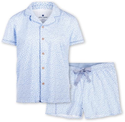 Little Label - klassieke zomer pyjama dames - luipaard blauw - M / 38-40 - extra zachte bio-katoen