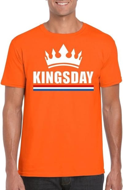Oranje Kingsday met kroon shirt heren S