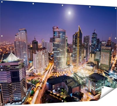 Gards Tuinposter Makati Stad Skyline in de Nacht in Thailand - 160x120 cm - Tuindoek - Tuindecoratie - Wanddecoratie buiten - Tuinschilderij