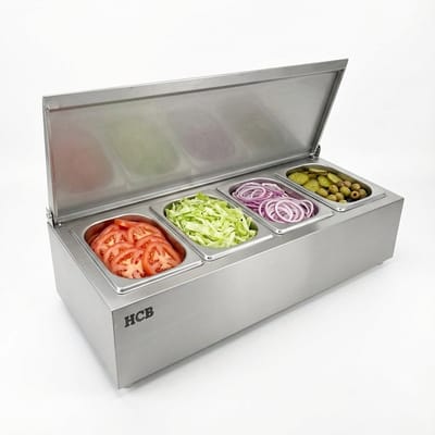 HCB® - Professionele Horeca Bakhouder - 4 x 1/6 GN - deksel - RVS / INOX - Incl. gastronorm bakken - Gastronormbak - 22.5x72x24.5 cm (DxBxH) - 2.90 kg - 1364