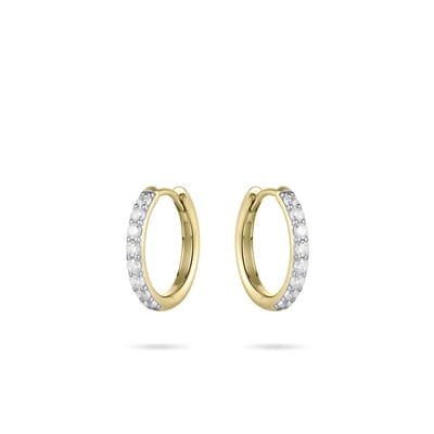 GISSER Jewels VGKCK2/15 - Oorbellen - Oorringen met Scharnier Sluiting - Massief gezet met Zirkonia - 2mm Breed - 15mmØ - 14 Karaat Geelgoud