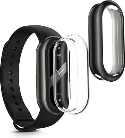 kwmobile 2x smartwatch hoes geschikt voor Xiaomi Mi Band 8 hoesje - Siliconen sporthorloge cover - Activity tracker case in transparant / zwart