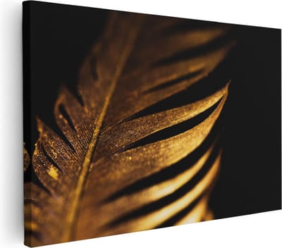 Artaza Canvas Schilderij Gouden Veer - 30x20 cm - Klein - Muurdecoratie Abstract - Wanddecoratie Woonkamer - Schilderijen Op Canvas