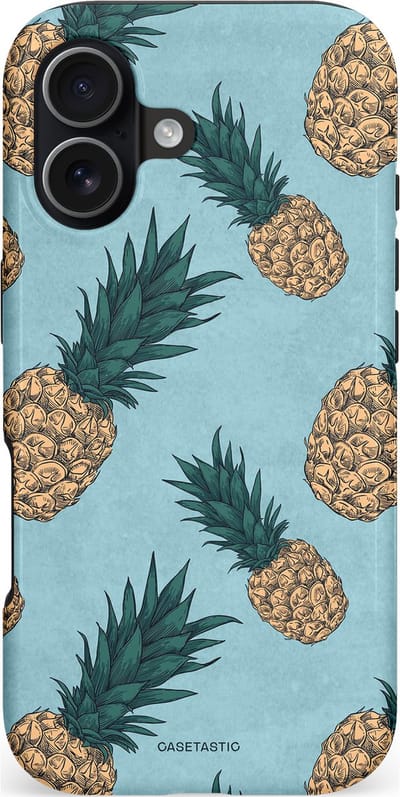 Casetastic hoesje geschikt voor Apple iPhone 17 - MagSafe - Dubbellaagse bescherming - Tropische Ananas - Fashion Case - Lichtblauw Taupe Donkergrijs