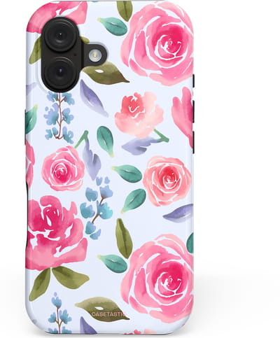 Casetastic hoesje geschikt voor Apple iPhone 16 - MagSafe - Dubbellaagse bescherming - Aquarel Bloemendroom - Fashion Case - Lichtblauw Lichtroze