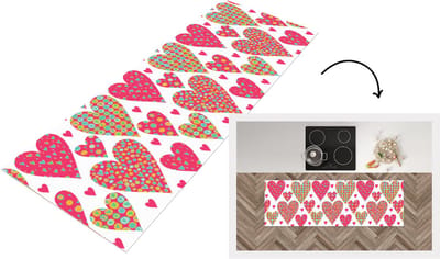 Keukenloper - Loper keuken - Meisje - Hart - Love - Patronen - 150x50 cm - Keukenloper vinyl