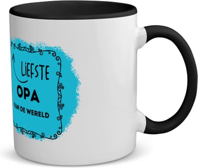 Akyol - liefste opa van de wereld koffiemok - theemok - zwart - Opa - de liefste opa - verjaardag - cadeautje voor opa - opa artikelen - kado - geschenk - 350 ML inhoud
