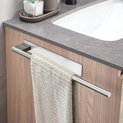 Handdoekrek voor de badkamer – Boorvrij, wandgemonteerd roestvrijstalen handdoekrek – 39 cm – Zwart